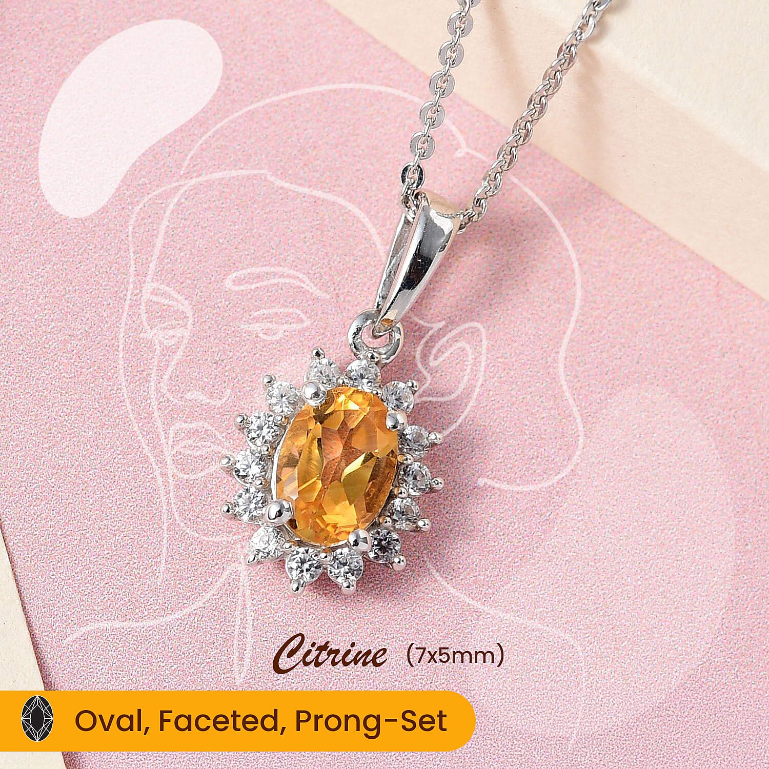 Citrine and Natural Zircon Pendant with Chain (Size 20) in Platinum Overlay Sterling Silver 1.00 Ct.